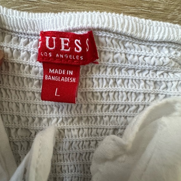 Guess Cotton Top Eyelet Peasant Blouse Crop Puff Sleeve SZ L - Picture 3 of 5